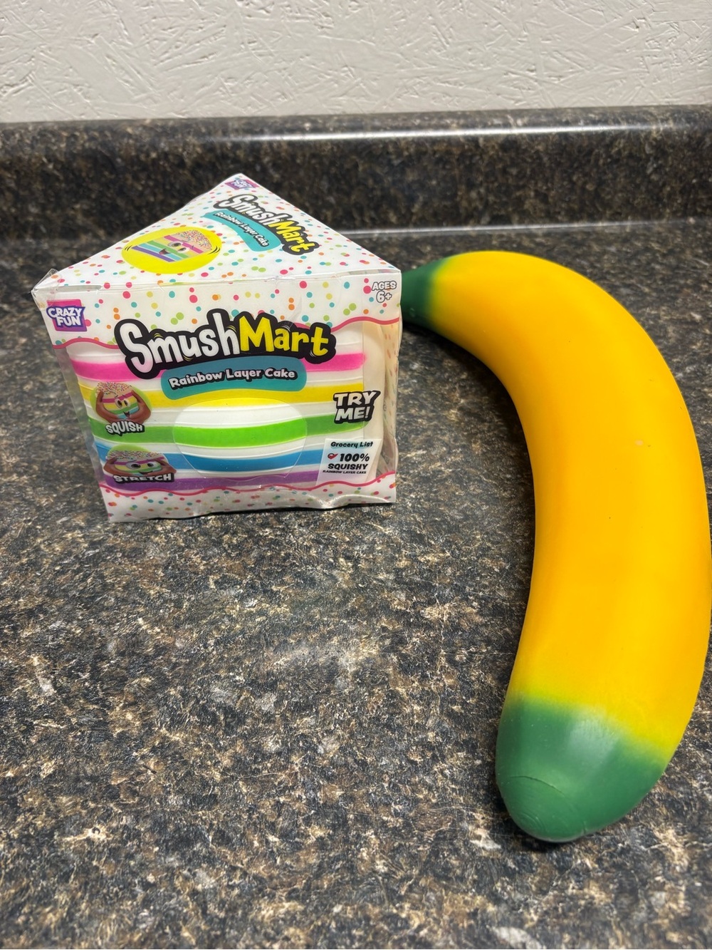 Bundle/Set SmushMart Rainbow Layer Cake Squishy Toy and Banana